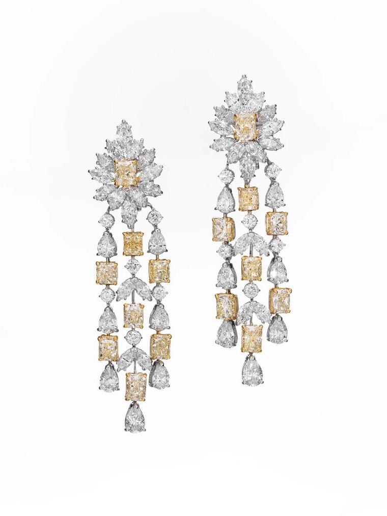 The matching white and Fancy yellow diamond earrings from Butani's High Jewellery collection. The necklace and earring suite is set with a hefty 250ct of diamonds.