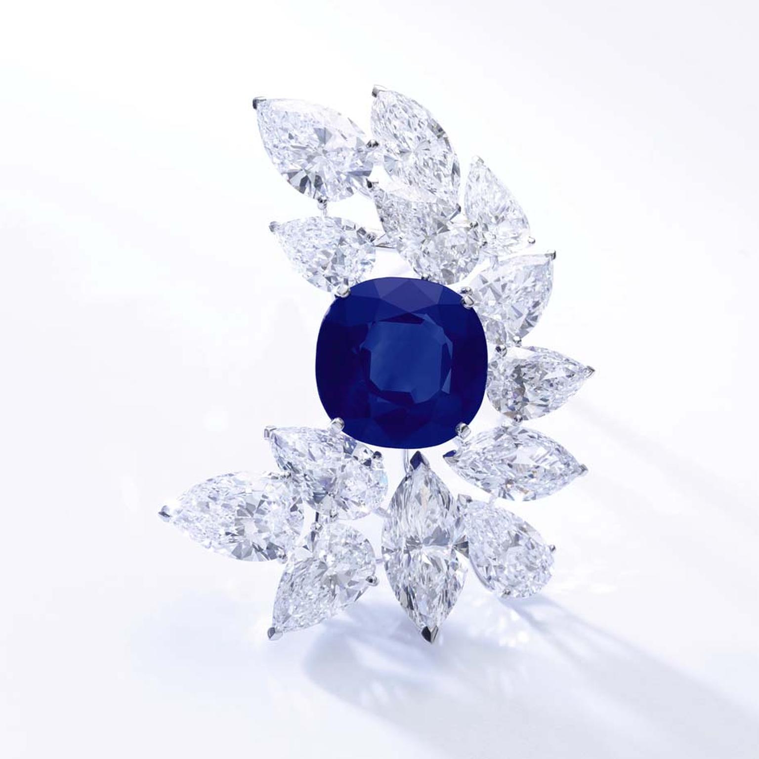 A Cartier brooch set with diamonds and a 27.54ct Kashmir sapphire broke the record for a Kashmir sapphire jewel when it sold for $6.16 million, bringing the total world records smashed to six at Sotheby’s Magnificent Jewels and Noble Jewels spring auction