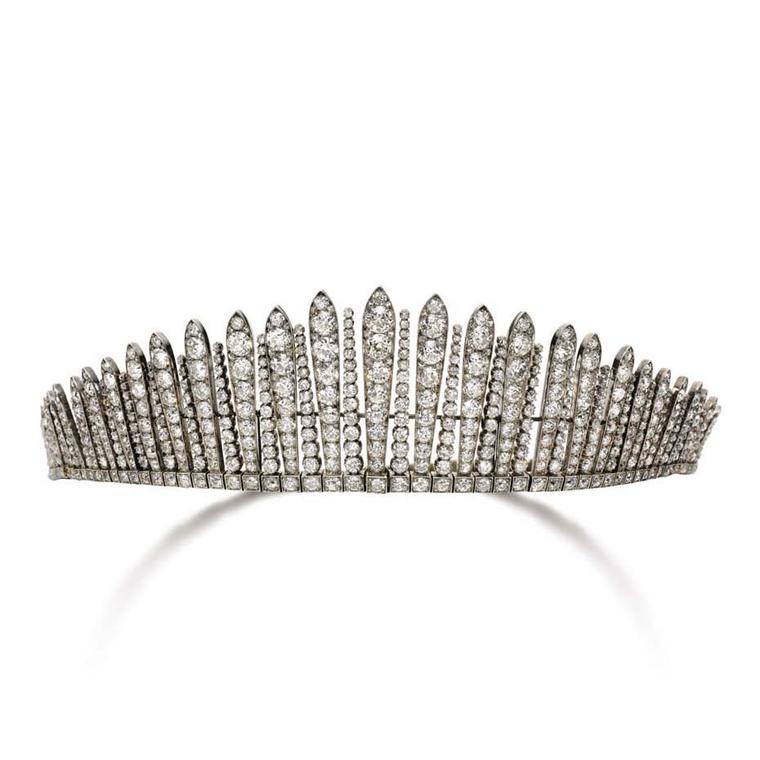 This diamond tiara, which was accompanied by a matching diamond necklace, is thought to be from around 1880 and sold for more than $480,000 at the Sotheby's sale in Geneva.