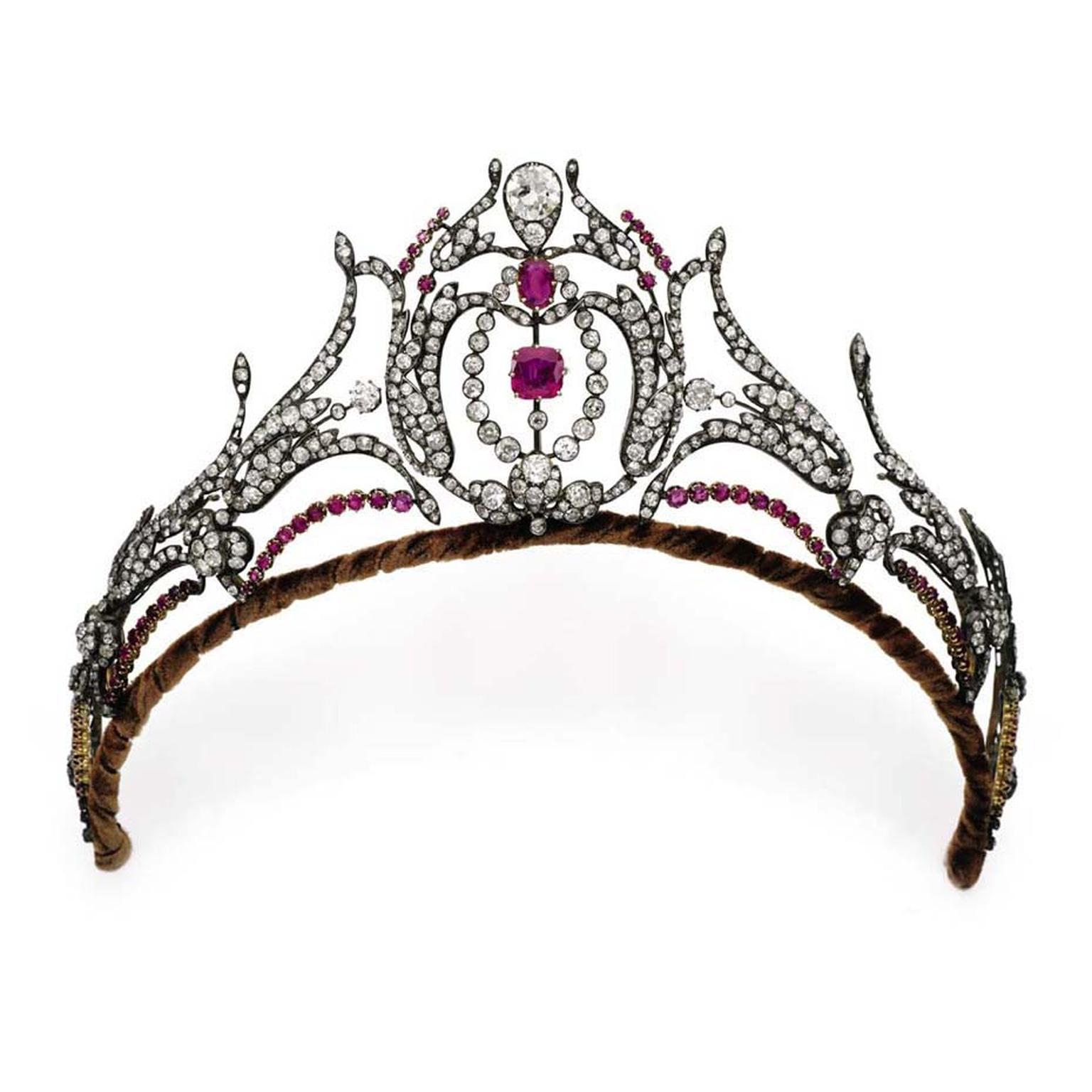 This diamond and ruby tiara, thought to be from the second half of the 19th century, sold for $109,000.