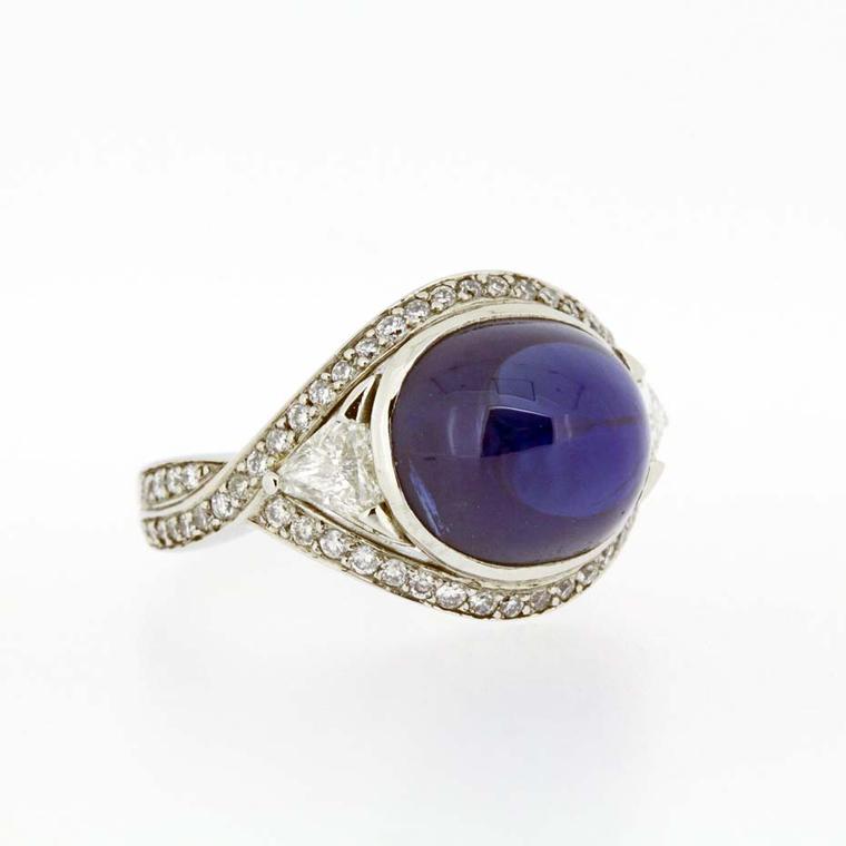 The cabochon gem in the sapphire ring by Brighton-based Baroque jewellery is a stylish alternative to a more traditional-cut stone.