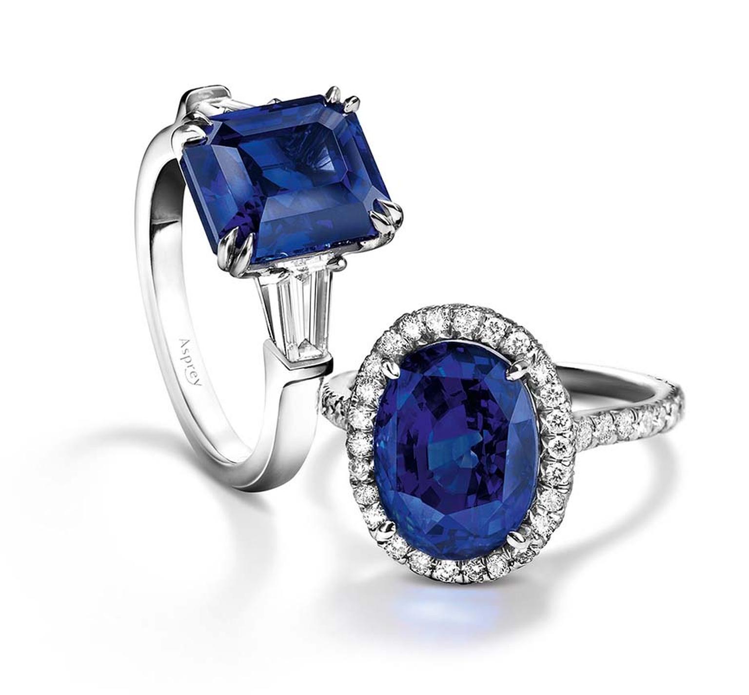 Asprey jewellery engagement rings with central sapphires.
