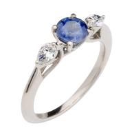 Trilogy sapphire engagement ring with pear-cut diamonds | CRED | The ...