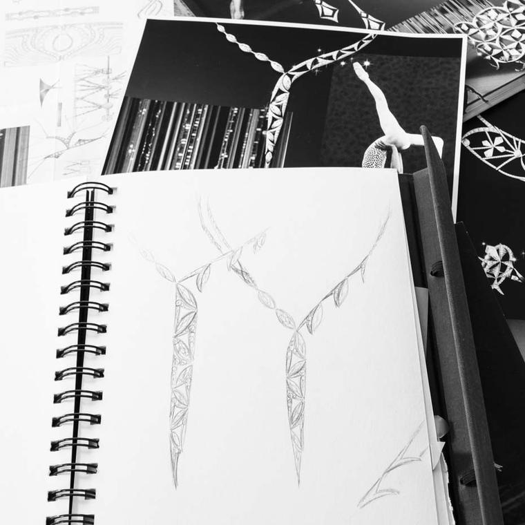 Behind-the-scenes sketches made by Boodles' Head of Design Rebecca Hawkins. As well as sitting in the theatre watching the gravity-defying grace of a polished performance, Rebecca absorbed the atmosphere by discreetly watching the day-to-day reality of li