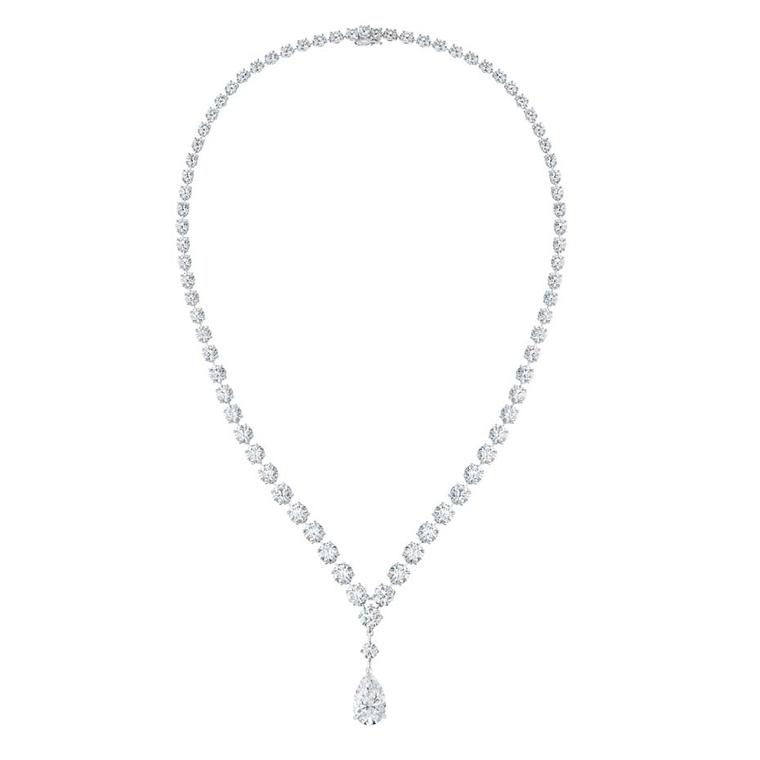 This spectacular diamond high jewellery necklace from De Beers' new Drops of Light collection features a detachable pear-shaped diamond drop.