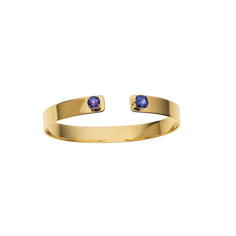 Jemma Wynne open cuff in gold with tanzanites ($7,035).