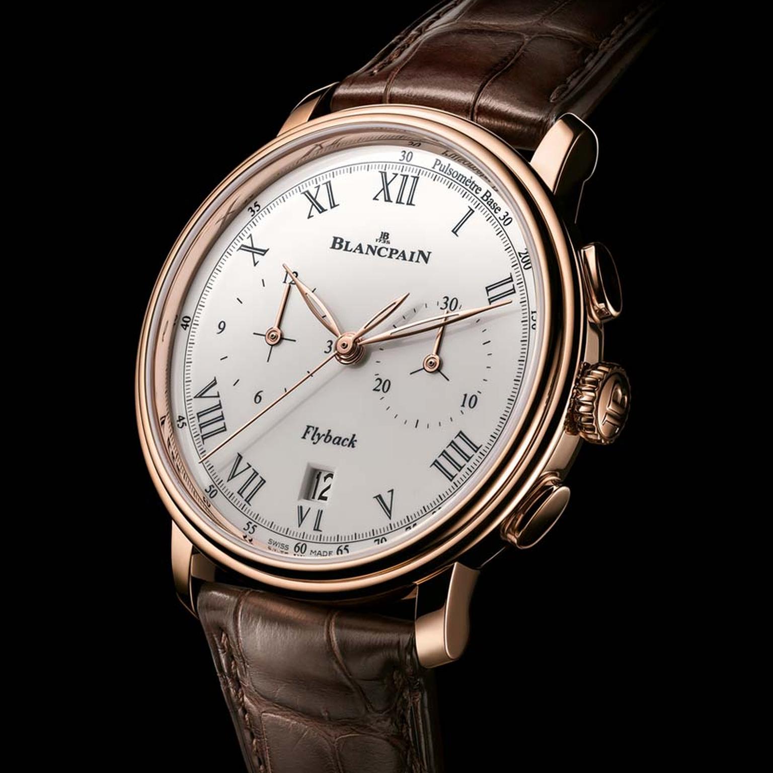 Blancpain's most classic collection, named after the village of Villeret where the brand was born, was expanded with the Chronographe Pulsomètre watch in a 43.6mm rose gold case with a flyback chronograph function.