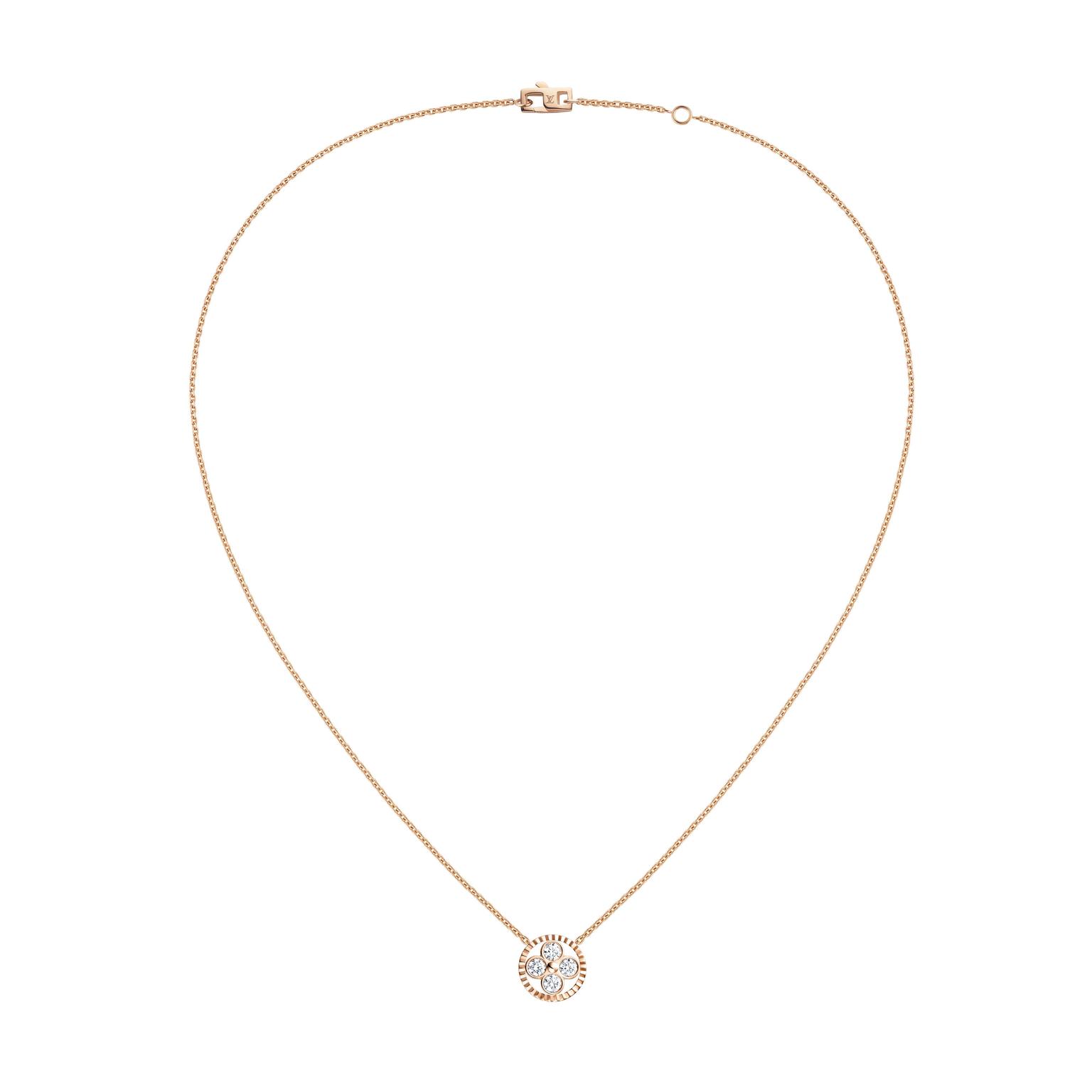 Louis Vuitton Monogram Sun pendant necklace in rose gold with diamonds.