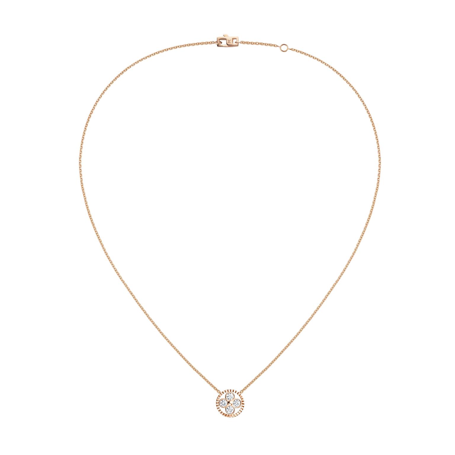 Louis Vuitton Monogram Sun pendant necklace in rose gold with diamonds.