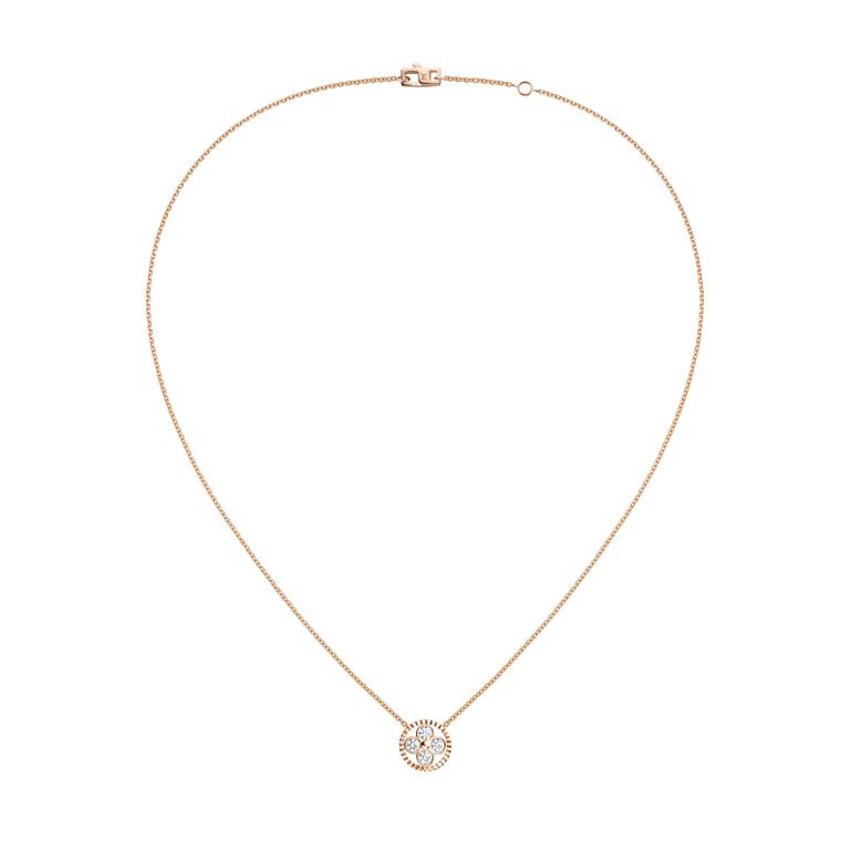 Louis Vuitton Monogram Sun pendant necklace in rose gold with diamonds.