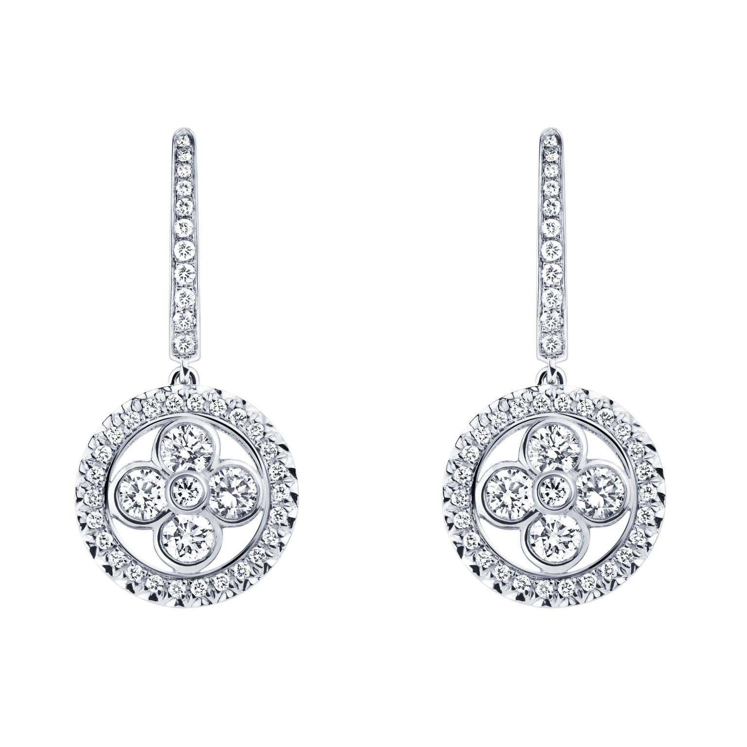 Louis Vuitton Monogram Sun earrings in white gold and diamonds.