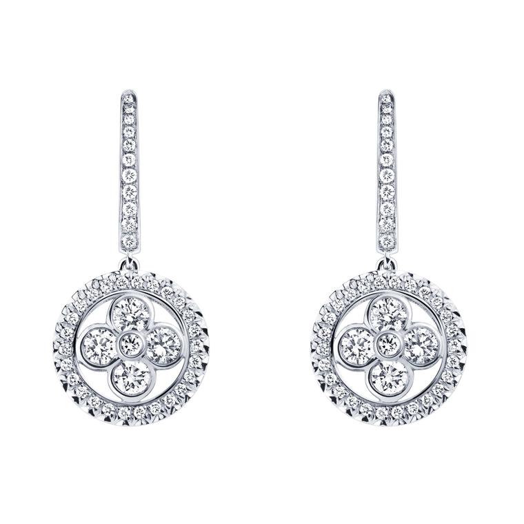 Louis Vuitton Monogram Sun earrings in white gold and diamonds.