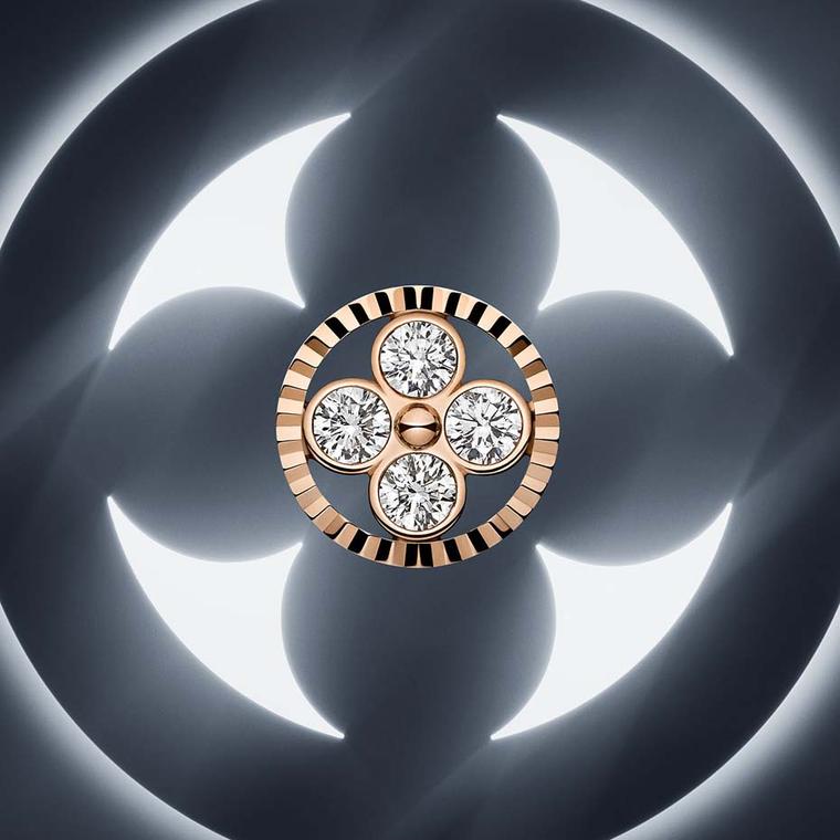 The round-petal quatrefoil flower inside a circle is one of the three simple geometric shapes that make up the Louis Vuitton Monogram motif.