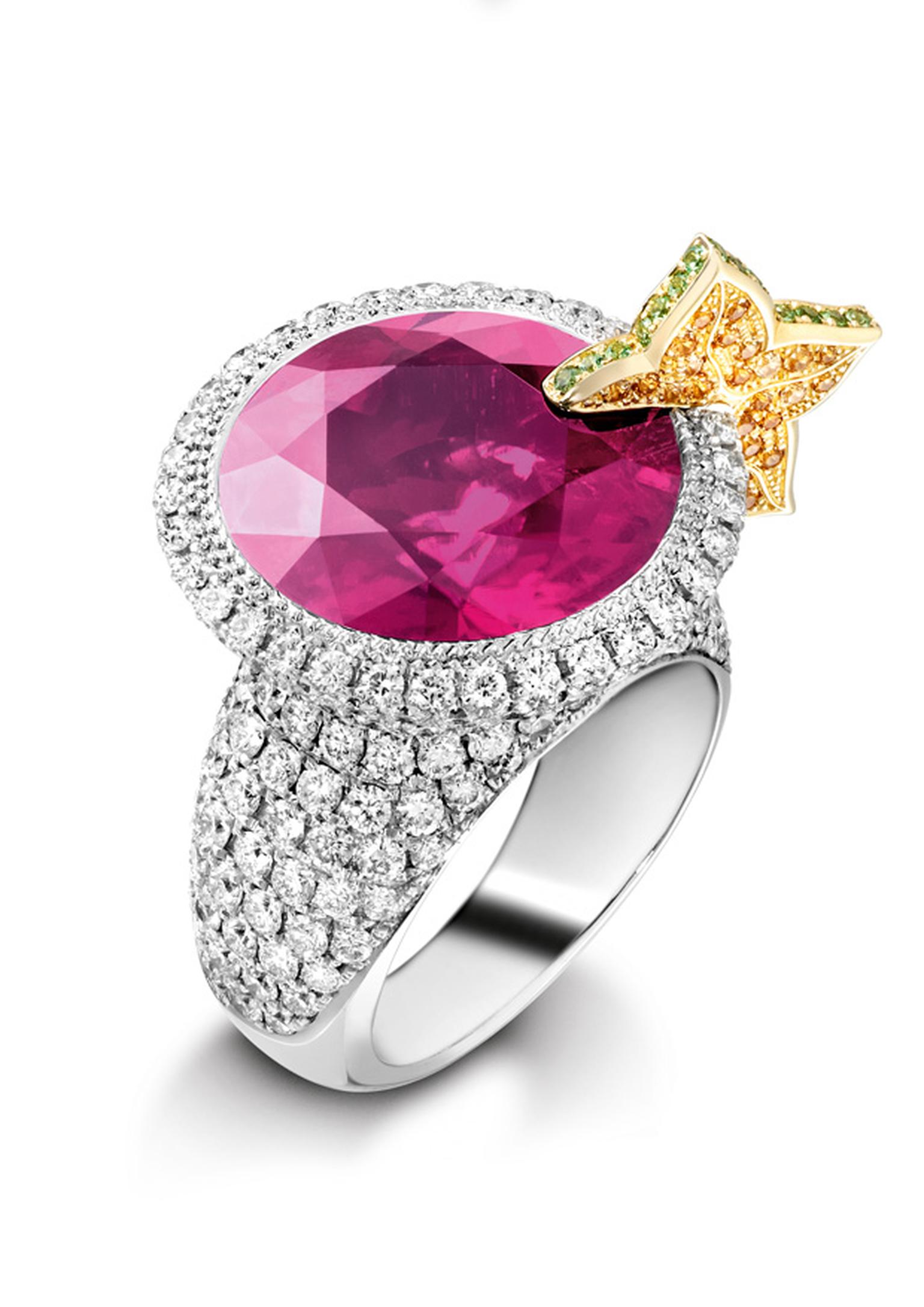 Piaget Cosmopolitan cocktail ring with rubelite, diamonds and citrine