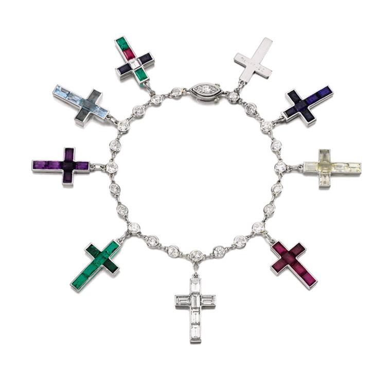 Lot 17 Gem Set and Diamond Cross Bracelet