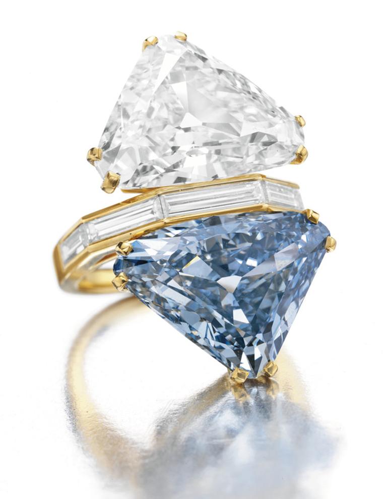 The Bulgari Blue diamond in its  1970-era setting achieved $15,762,500