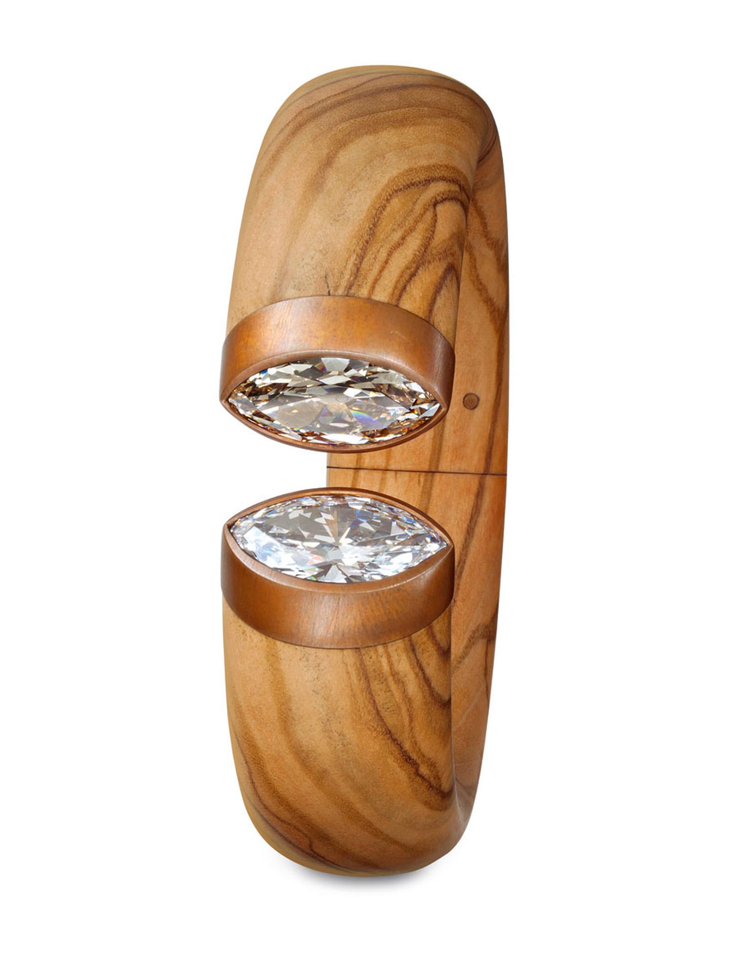 Hemmerle-Bangle-olive-wood-copper-white-gold-white-diamond-brown-diamond