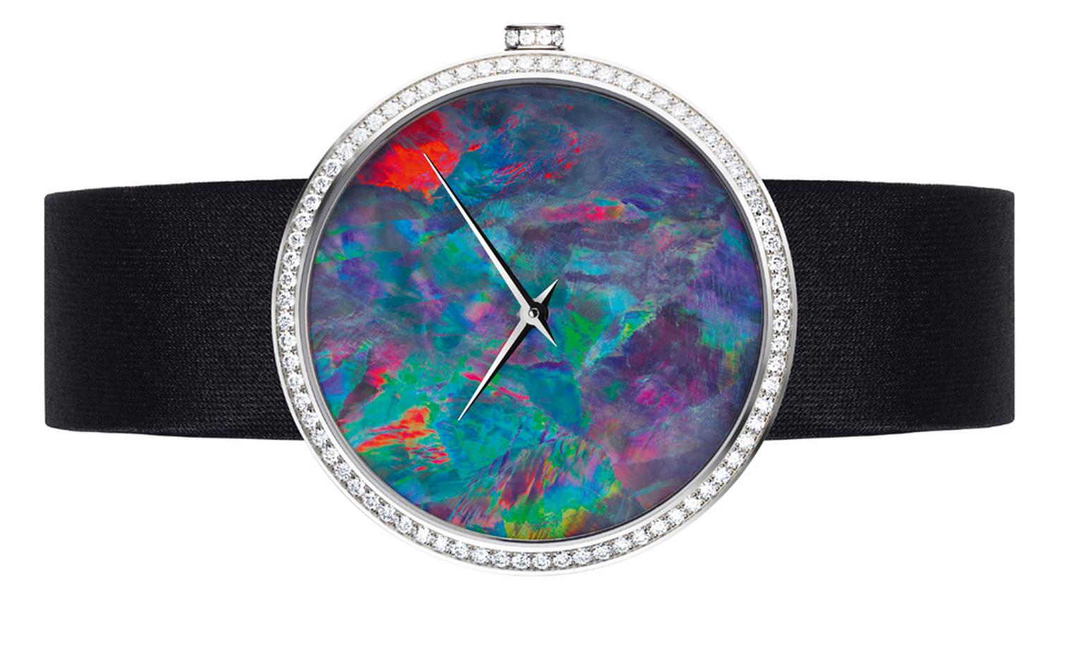La D de Dior watch with opal dial and diamonds
