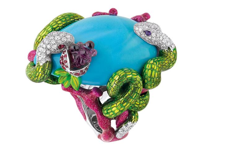 Dior high jewellery ring with enamelled snake