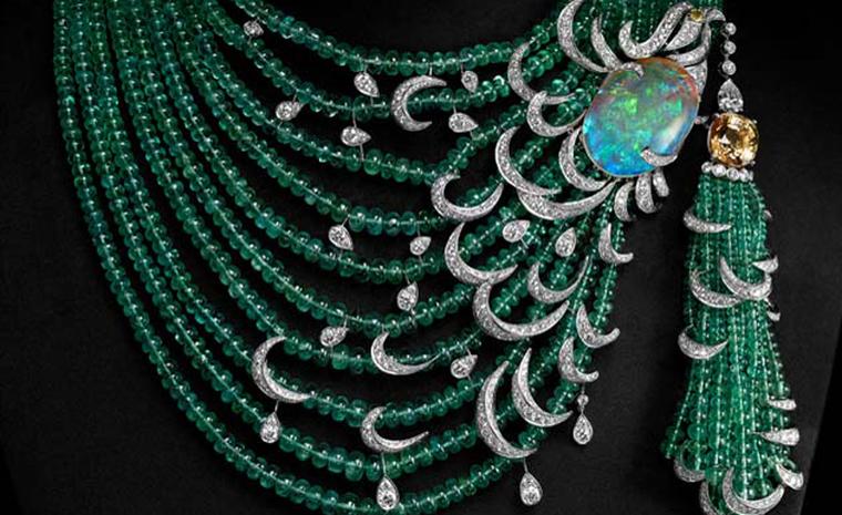 Cartier emerald, opal and diamond necklace with yellow diamond solitaire