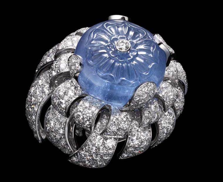 Cartier carved sapphire and diamond ring evoking water
