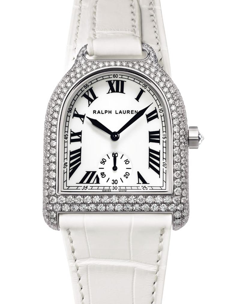 Ralph Lauren Stirrup watch in white gold with full pave of diamonds