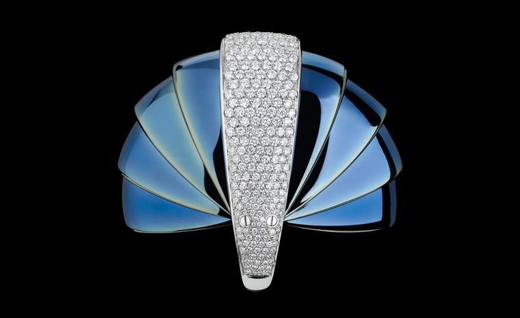 Mattia Cielo Armadillo in blued gold and white gold set with diamonds in fully opened position