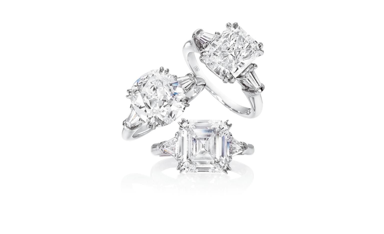 Harry Winston Classic Engagement Rings with Tapered Baguettes and Triangular side stones