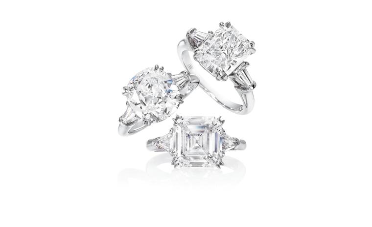 Harry Winston Classic Engagement Rings with Tapered Baguettes and Triangular side stones