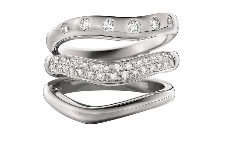 Bulgari Corona platinum rings with diamonds, from top down: £1,490, £1,660 & £810