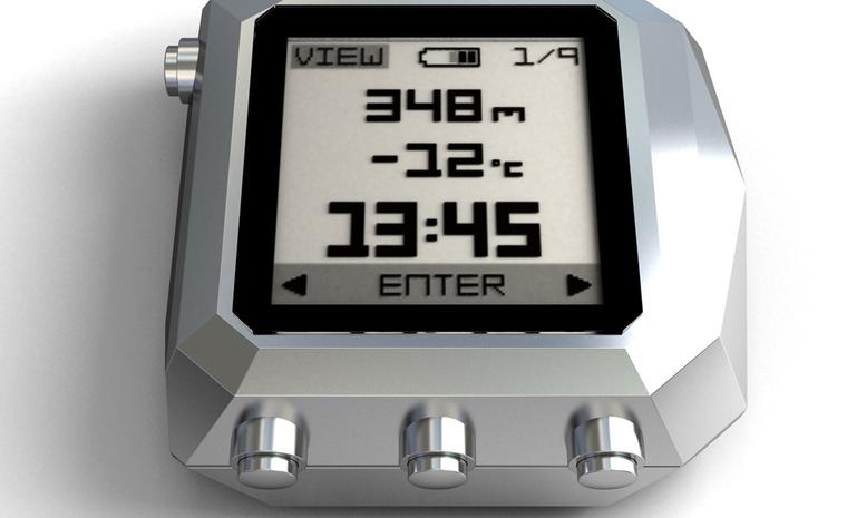 Here is the clever bit: this is the mini computer that clips on top of your watch. The Rock version for alpine sports sells for 990 euros