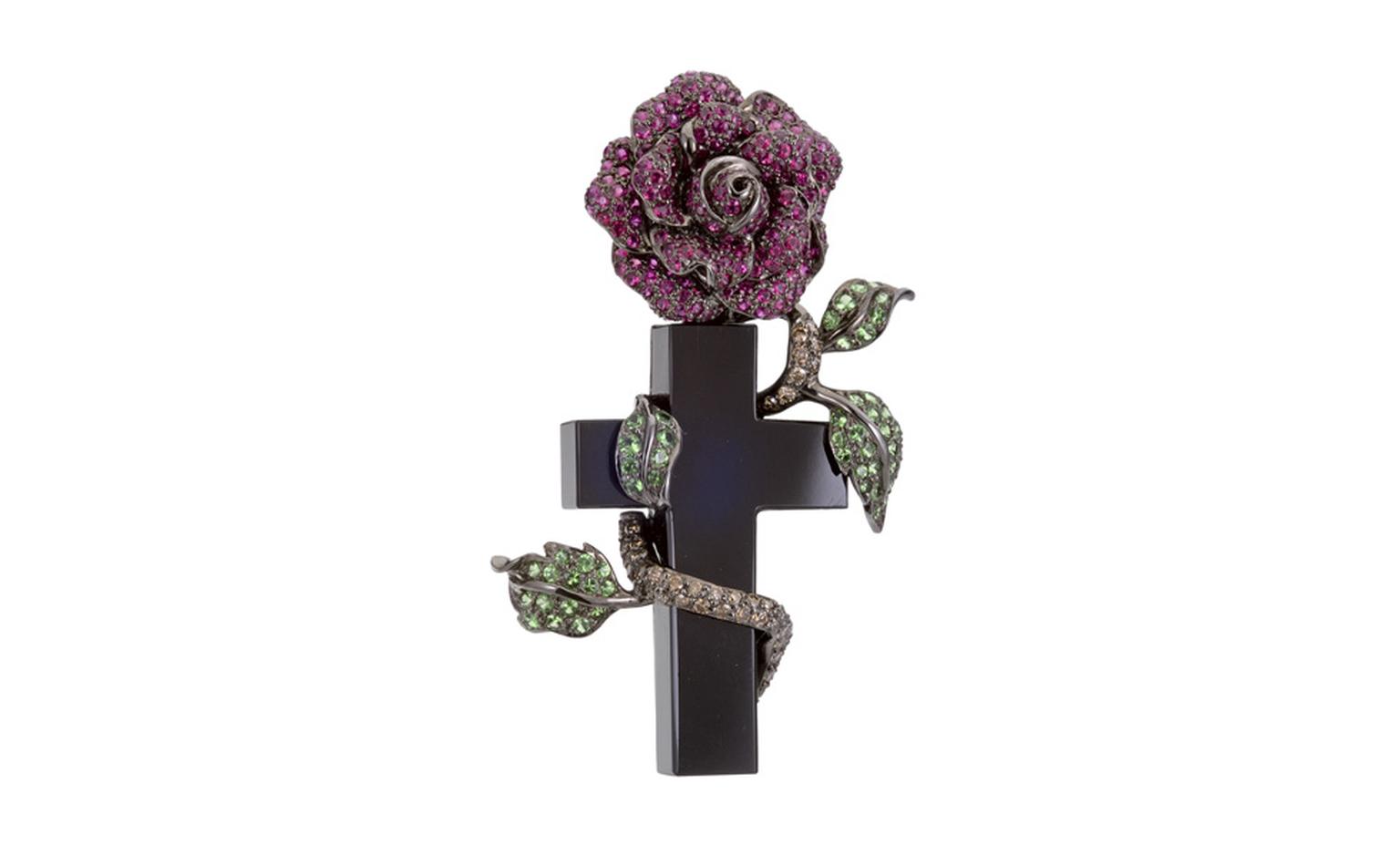Lydia Courteille, The Cross ring is in onyx, garnets and blackened gold POA
