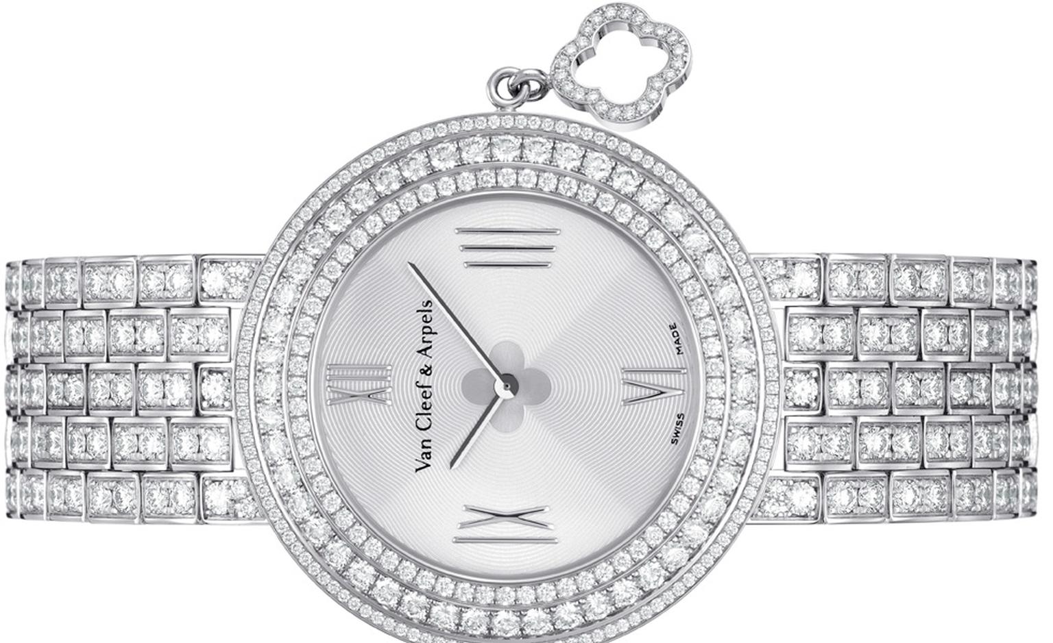 Van Cleef & Arpels Charms watch in white gold with diamond-set bezel and bracelet