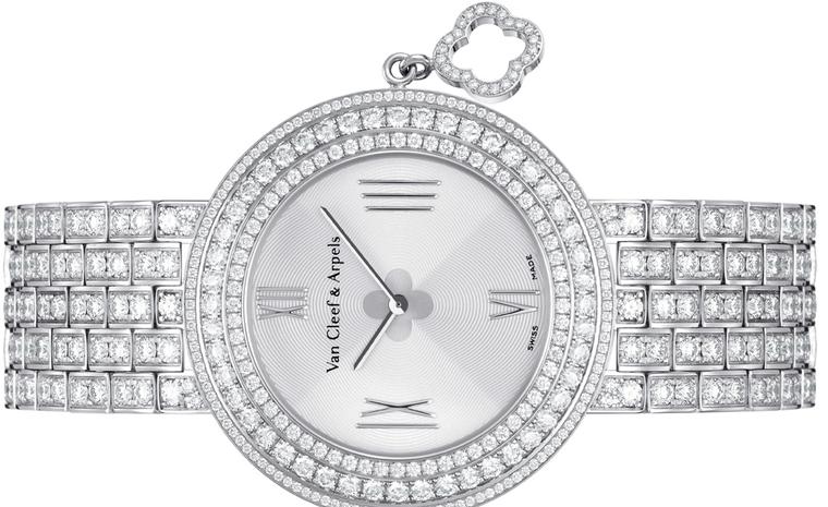 Van Cleef & Arpels Charms watch in white gold with diamond-set bezel and bracelet