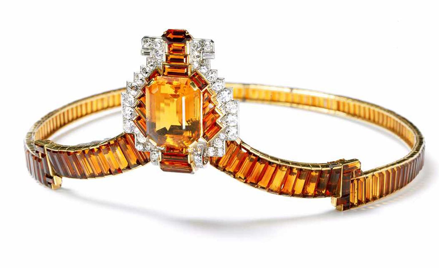 Cartier London Citrine and Diamond Tiara made for the coronation of George VI in 1937. The central element can be dismounted and worn as a brooch. Photo: N. Welsh