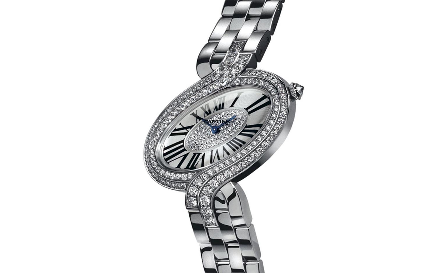 Délices de Cartier in white gold with diamonds. The twists of the case resemble a ribbon. Photo: Studio Dielemen Cartier 2010