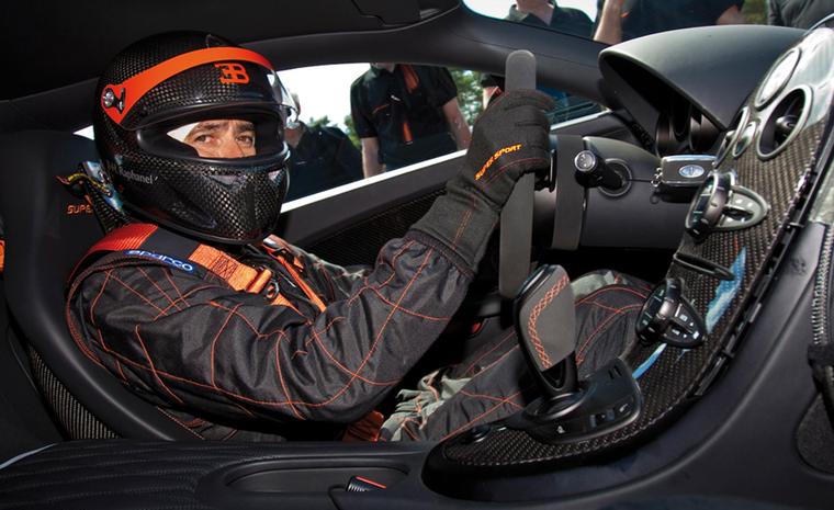 Test driver Pierre-Henri Raphanel at the wheel of the Bugatti Veryon Super Sport