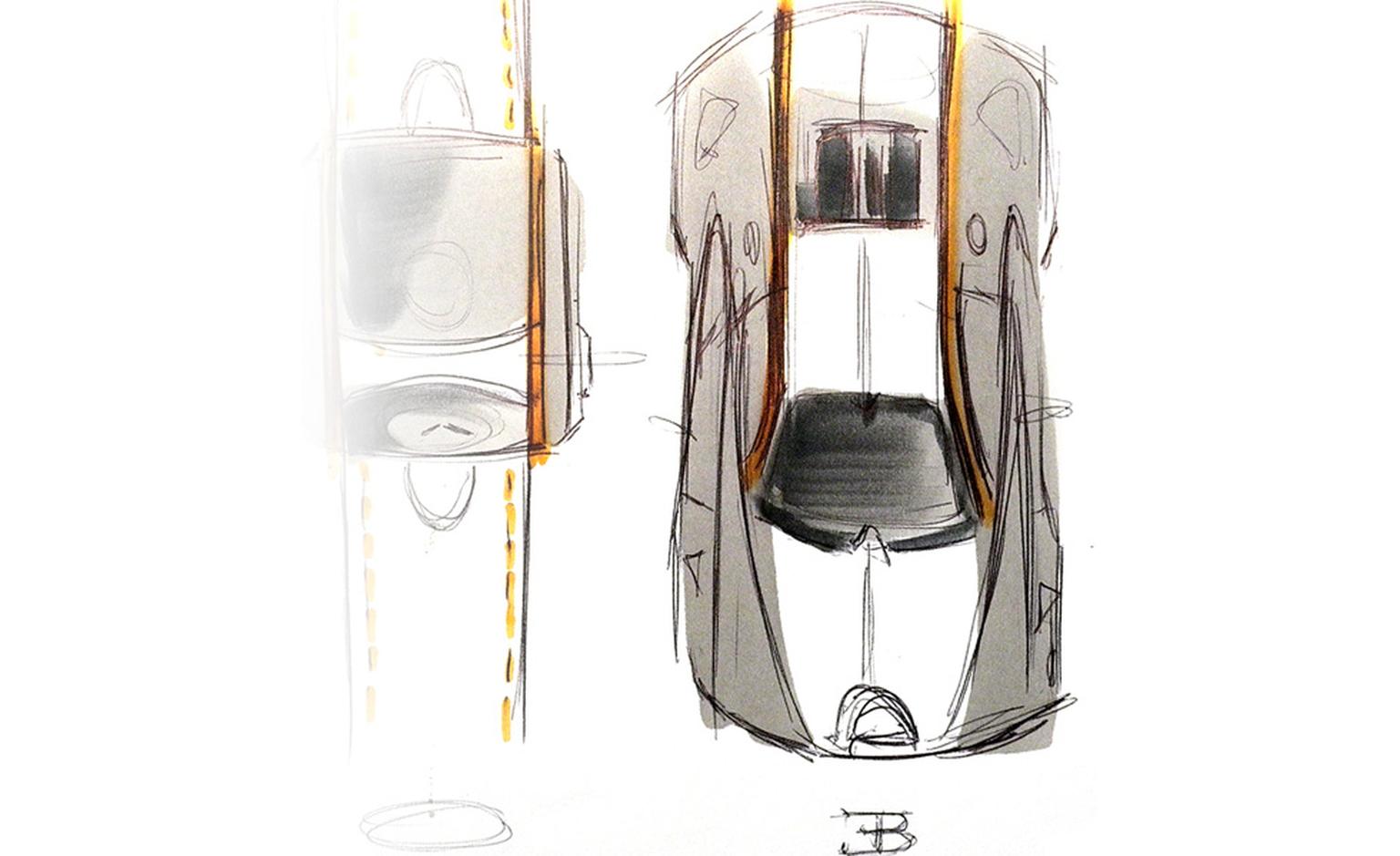 Sketch of the Bugatti Veyron Super Sport car. Both the case shape and components of the watch are clearly inspired by the car.