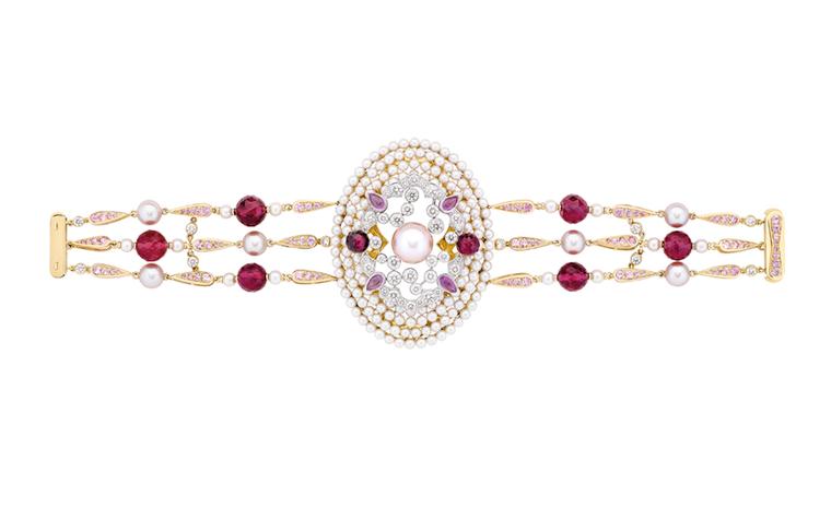 Chanel Secrets D'Orient  Byzance Bracelet in 18 karat white and pink gold, diamonds, cultured pearls, pink sapphires and rubellites