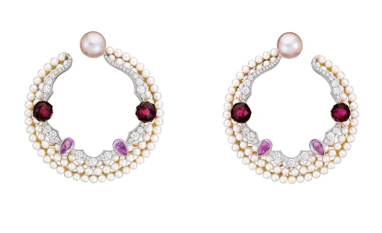 Chanel Secrets D'Orient Earrings in 18 karat white and pink gold, diamonds, cultured pearls, pink sapphires and rubellites. POA