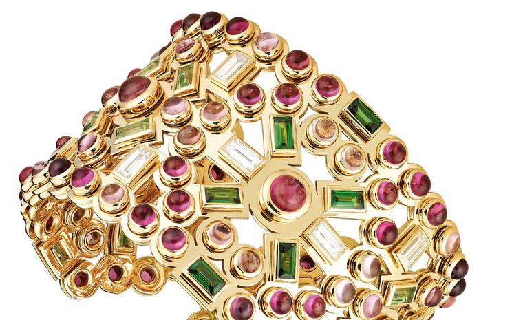 Chanel's Persane cuff is rich with an array of coloured stones. Each of the stones is set so that they tremble with the slightest move of the wrist - a very pleasing sensation.