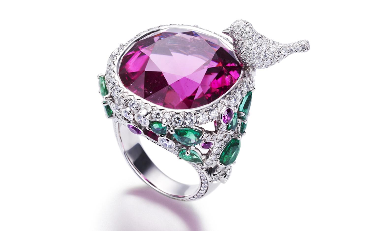 PIAGET, Limelight Garden Party, white gold gold ring set with diamonds, emeralds, rubellite and pink sapphires. POA