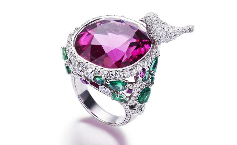 PIAGET, Limelight Garden Party, white gold gold ring set with diamonds, emeralds, rubellite and pink sapphires. POA