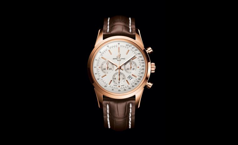 Breitling Transocean chronograph in rose gold returns to the classic good looks of the Martini days of flying in the 1950's when stewardesses were as glamorous as the passengers and pilots were the heroes of the day.