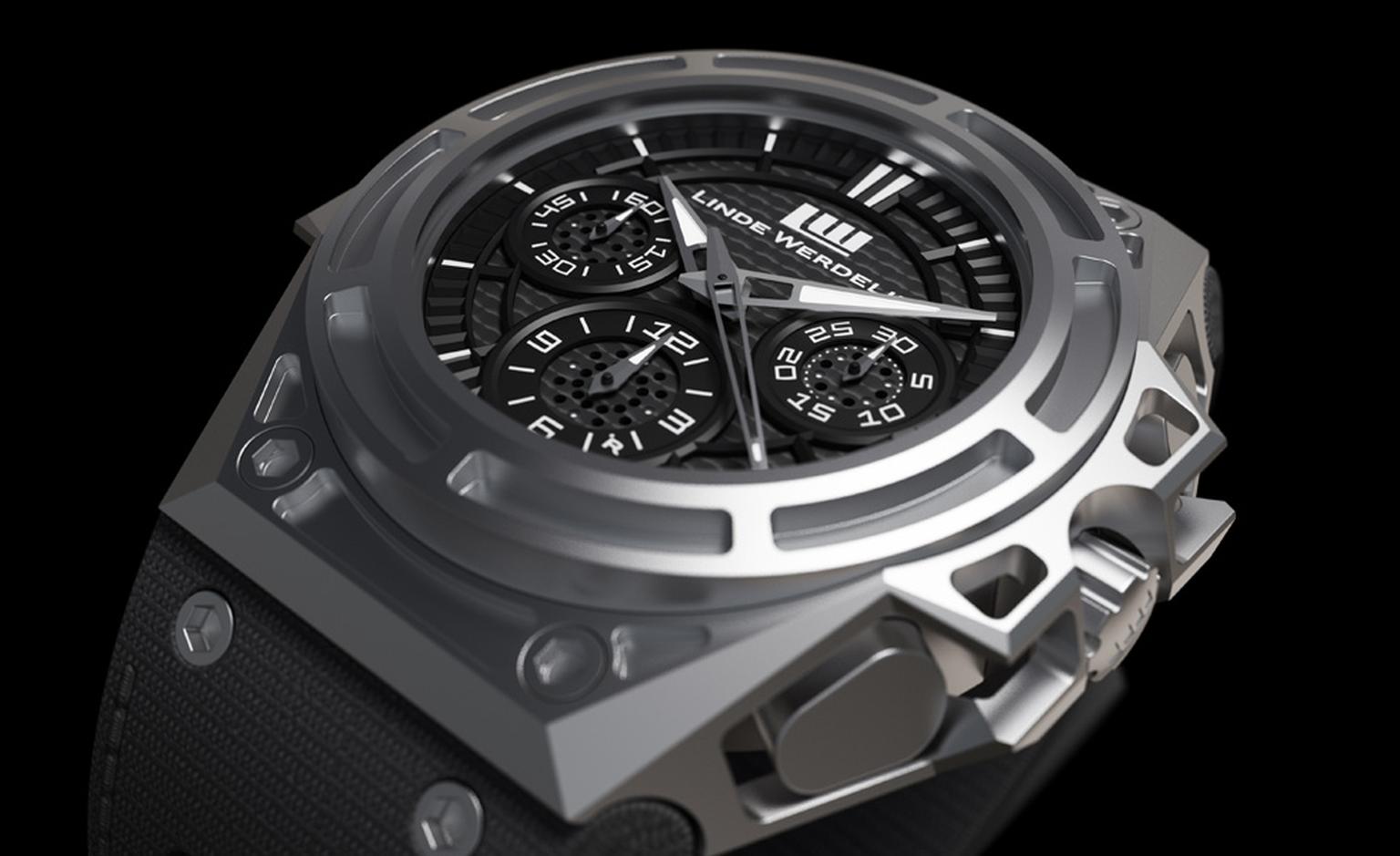 Linde Werdelin's SpidoSpeed has a skeletonised case that despite its unusual structure is resilient and also very light. This watch, like all Linde Werdelin models, is designed to receive a computer module that clips on top to monitor conditions.