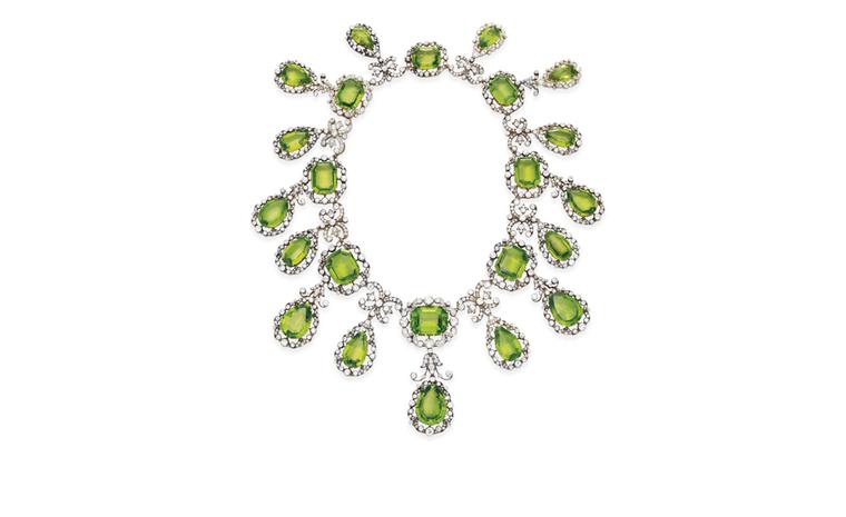 Lot 227, AN ANTIQUE PERIDOT AND DIAMOND NECKLACE. Estimate $250,000 - 350,000 U.S. dollars. SOLD FOR $302,500. Christie's Images Ltd. 2010