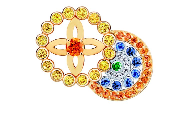LOUIS VUITTON, Ornament Tribal Ring, yellow gold, blue, yellow and pink sapphires, spessartite and tsavorite garnets, diamonds. £5,600