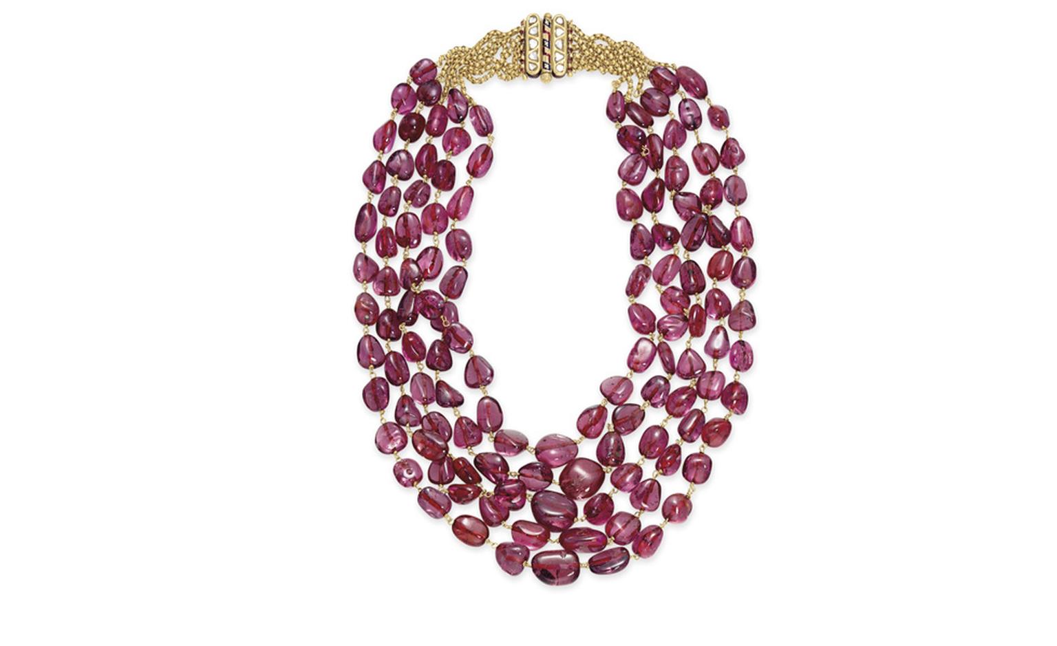 LOT 133 AN ANTIQUE SPINEL, DIAMOND AND ENAMEL NECKLACE   North Indian, circa 1900, 18 ins. Estimate $100,000-$150,000