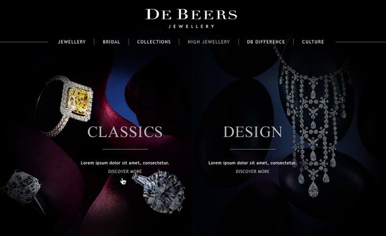 Image from De Beers new website showing the High Jewellery collections page