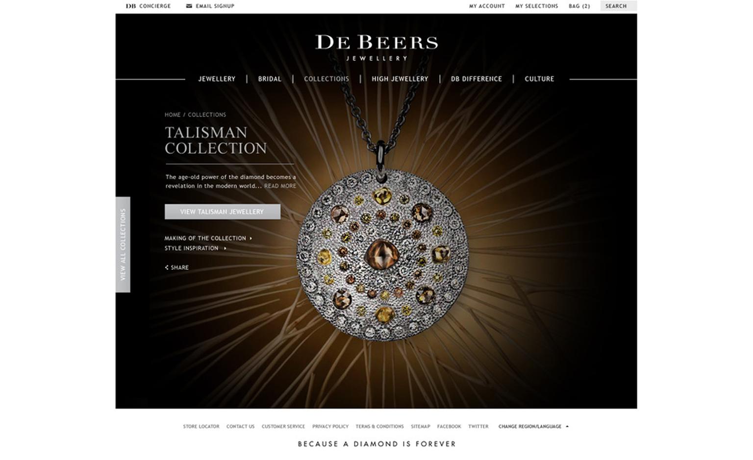 Image from De Beers new website featuring Talisman pendant